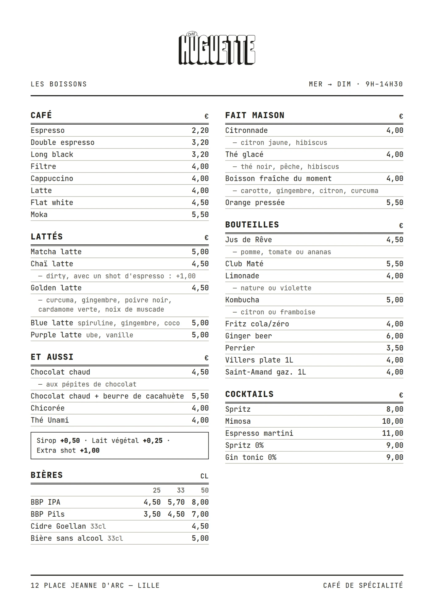 Les boissons Café Huguette